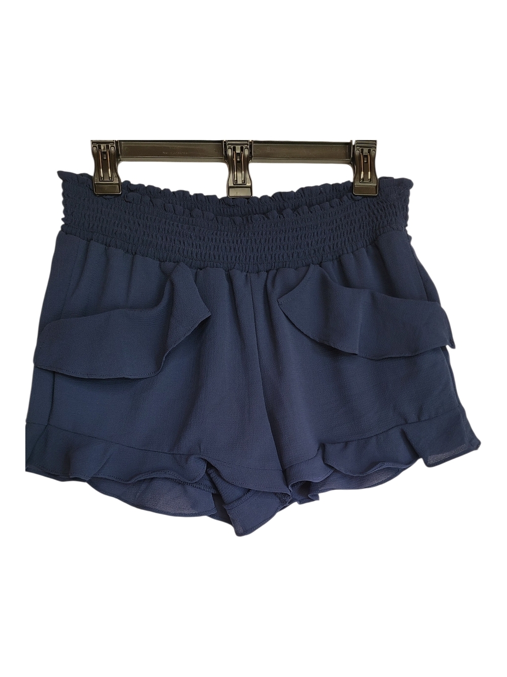 Jolt Navy Blue Ruffle Hem Smocked Waist Shorts – Size Medium